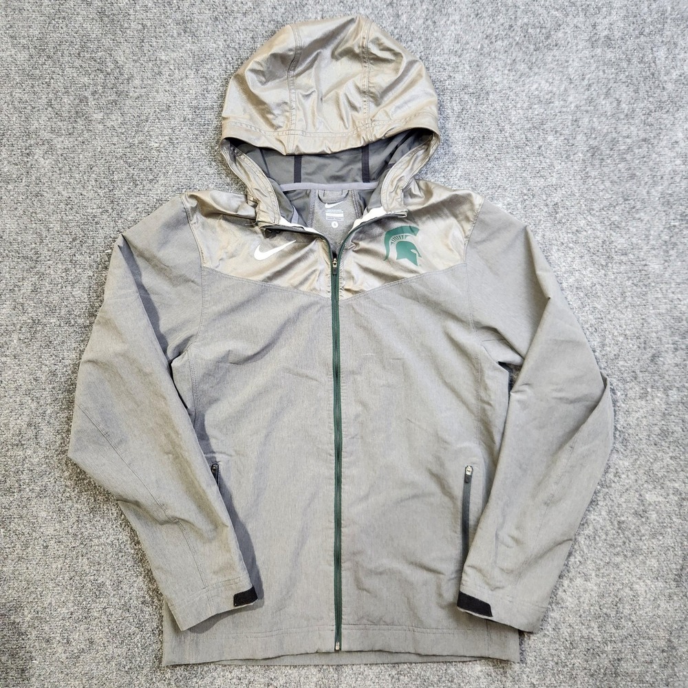 Michigan State Spartans Jacket Mens Small Gray Hooded‎ Zip NCAA Football Nike